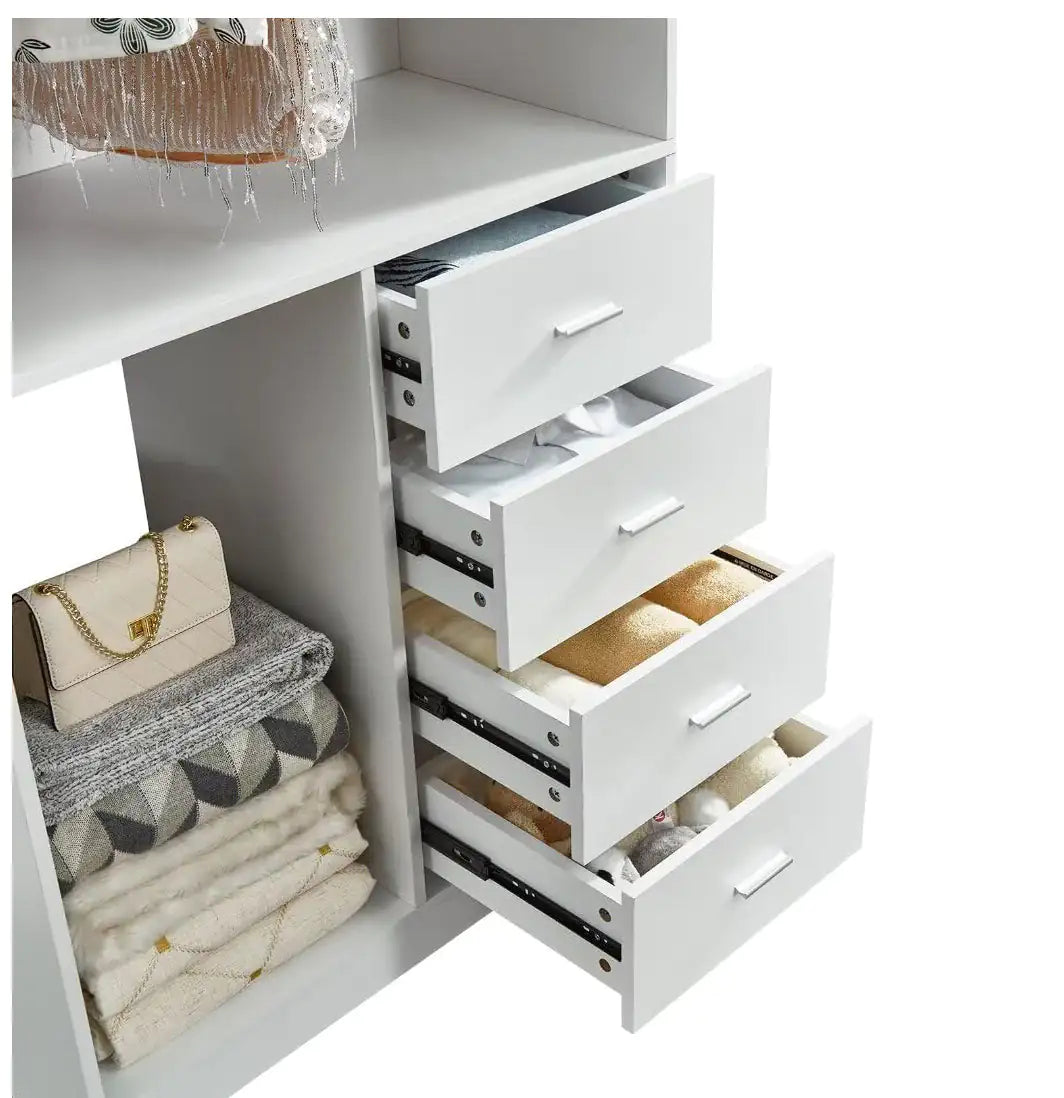 White Wood Closet System Storage Stand-Alone Wardrobe