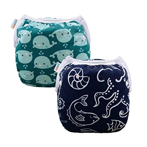 ALVABABY Swim Diapers 2pcs Baby & Toddler Snap One Size Reusable Adjustable Swim Diapers for Swim Classes SW09-10