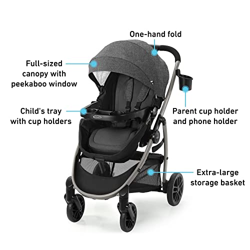 Graco Modes Pramette Travel System | Stroller & Car Seat Combo | 3-in-1 Stroller Modes | Includes Graco SnugRide 35 Infant Car Seat | Ellington