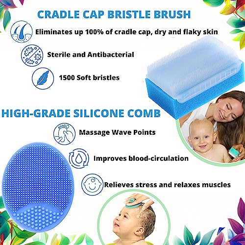 Cradle Cap Brush for Babies - Baby Sponge for Bathing Newborn Bath Essentials | Baby Brush and Comb Set Newborn - Cradle Cap Treatment | Baby Bath Sponges for Newborns (5-Pack)