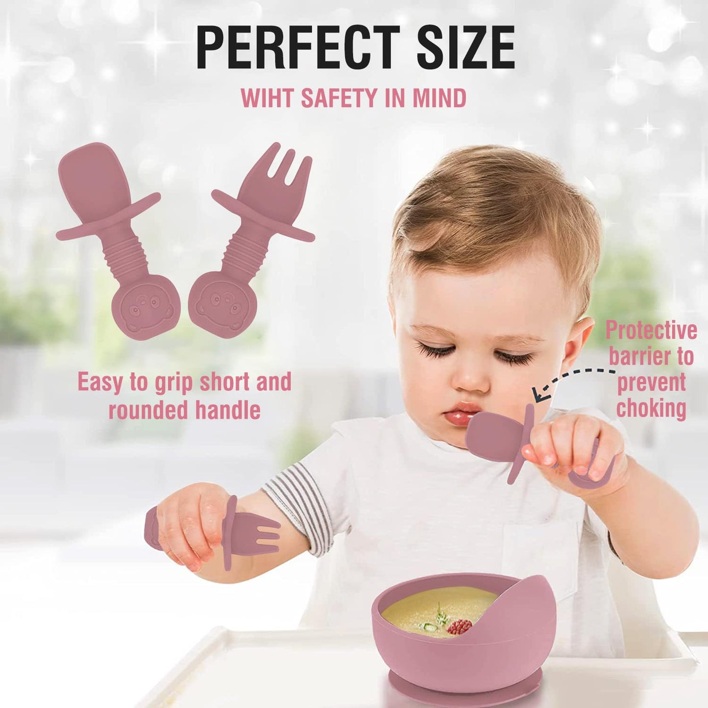 Hoidokly Baby Feeding Set, 8 Pcs Silicone Baby Led Weaning Supplies Includes Cup Baby Plate, Bowl, Adjustable Bib, Cup, Spoon and Fork,BPA Free Baby Weaning Utensils Set for 6+ Months-GrayBlue