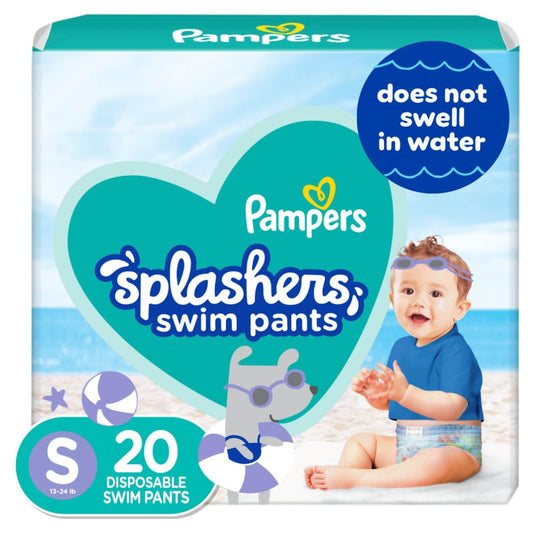 Pampers Splashers Swim Diapers - Size S, 20 Count, Gap-Free Disposable Baby Swim Pants