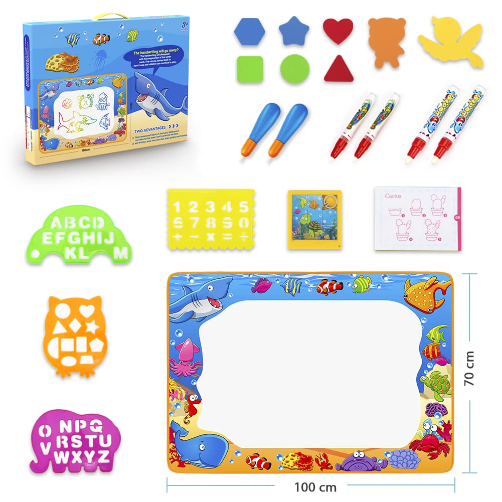 Water Doodle Mat - Kids Painting Writing Color Doodle Drawing Mat Toy Bring Magic Pens Educational Toys for Age 2 3 4 5 6 7 Year Old Girls Boys Age Toddler Gift