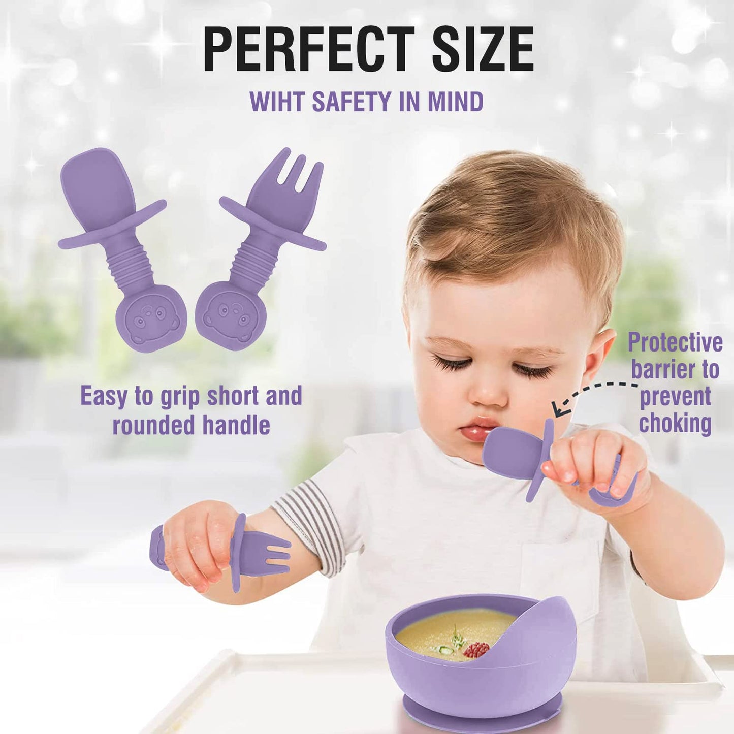 Hoidokly Baby Feeding Set, 8 Pcs Silicone Baby Led Weaning Supplies Includes Cup Baby Plate, Bowl, Adjustable Bib, Cup, Spoon and Fork,BPA Free Baby Weaning Utensils Set for 6+ Months-GrayBlue