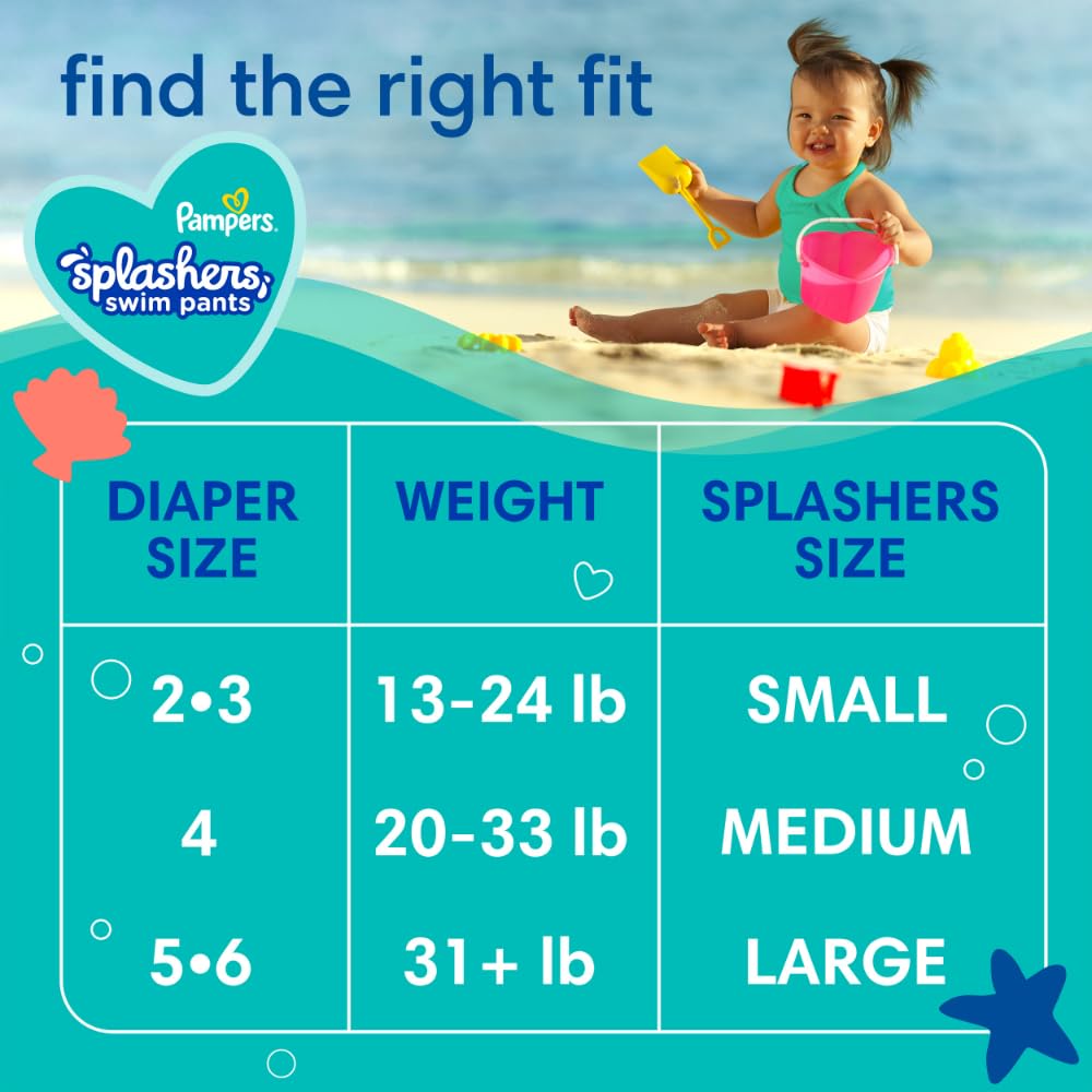 Pampers Splashers Swim Diapers - Size S, 20 Count, Gap-Free Disposable Baby Swim Pants