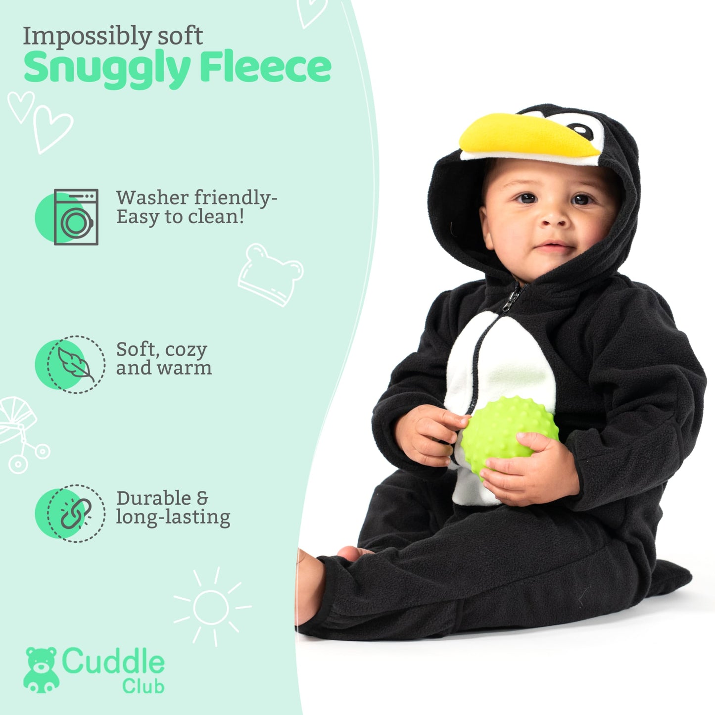 Fleece Baby Bunting Bodysuit – Infant One Piece Kids Hooded Romper Outerwear Toddler Jacket Bear - Purple 12-18 Months