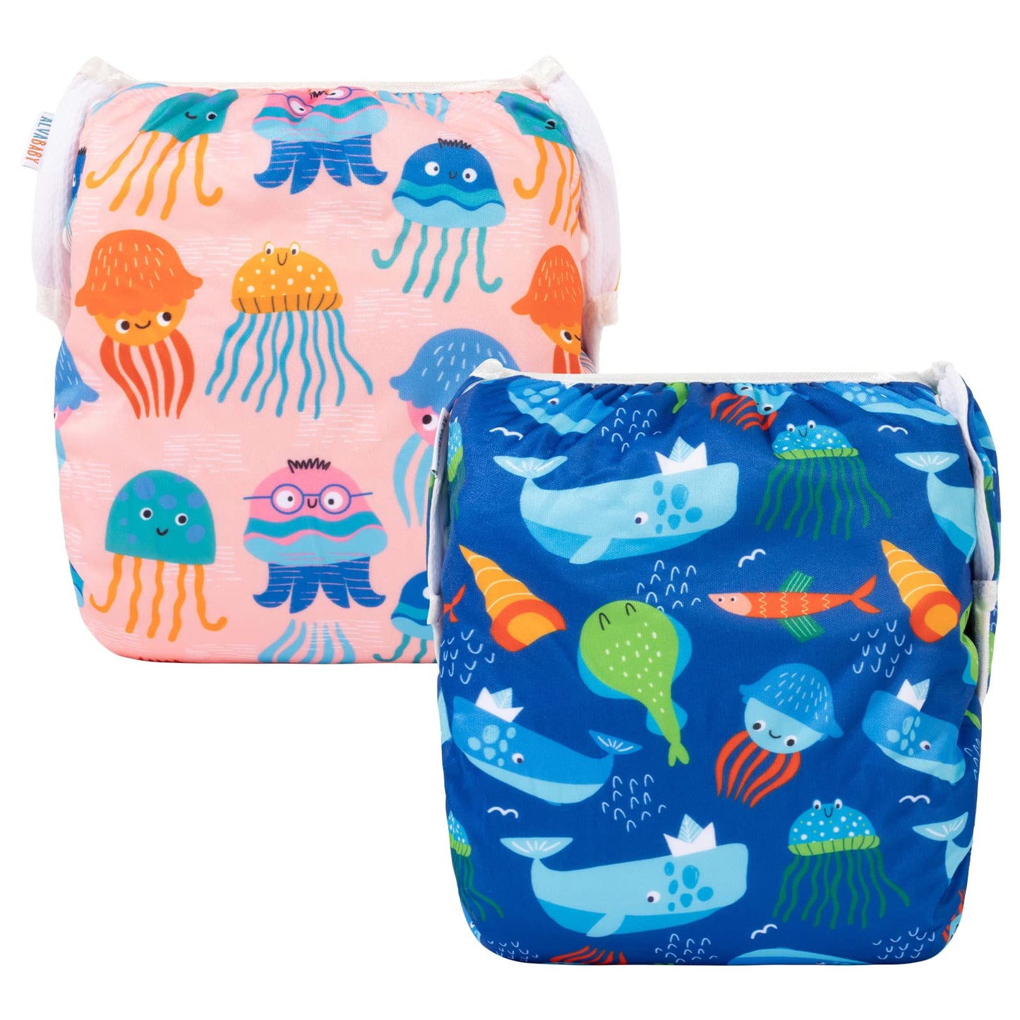 ALVABABY Swim Diapers 2pcs Baby & Toddler Snap One Size Reusable Adjustable Swim Diapers for Swim Classes SW09-10