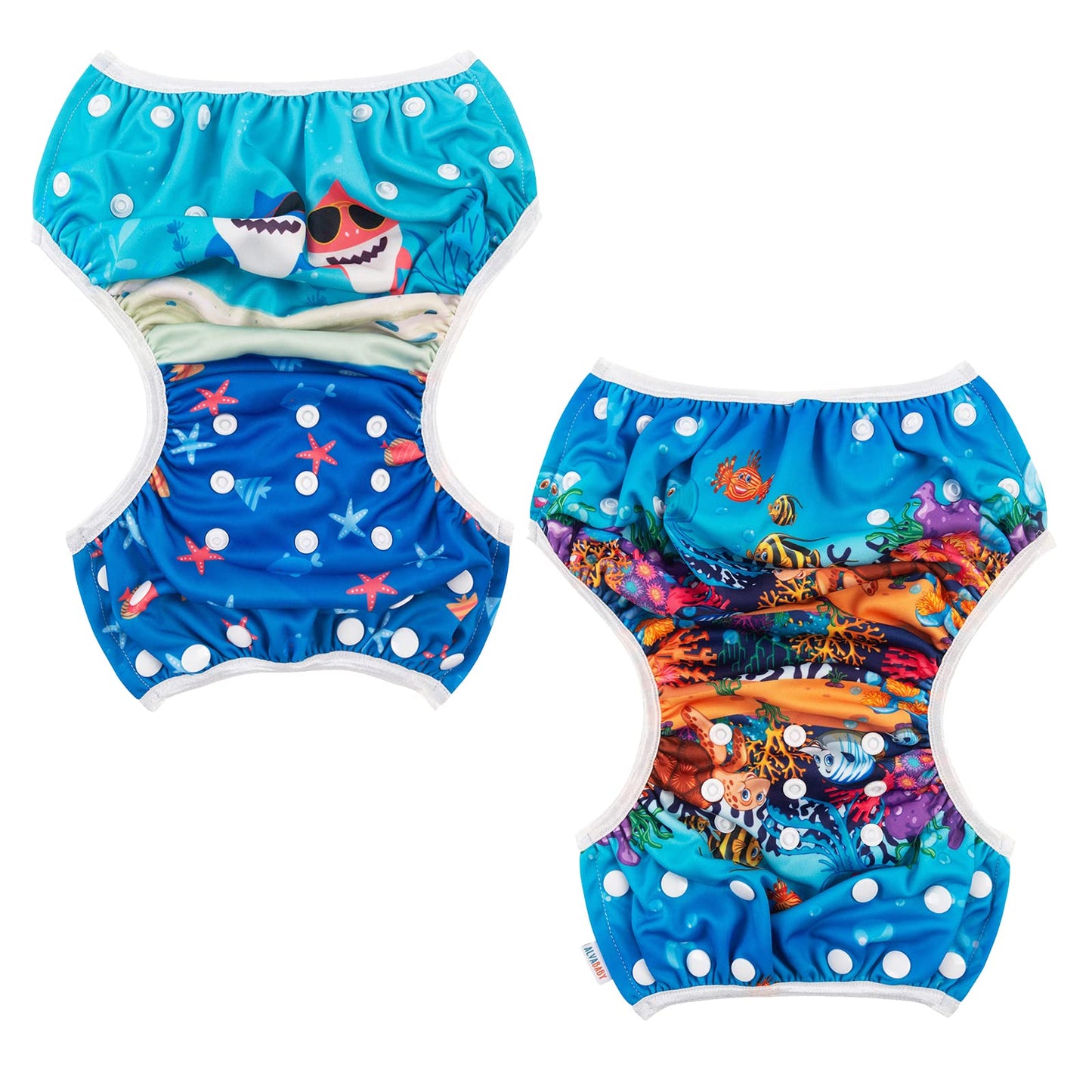 ALVABABY Swim Diapers 2pcs Baby & Toddler Snap One Size Reusable Adjustable Swim Diapers for Swim Classes SW09-10