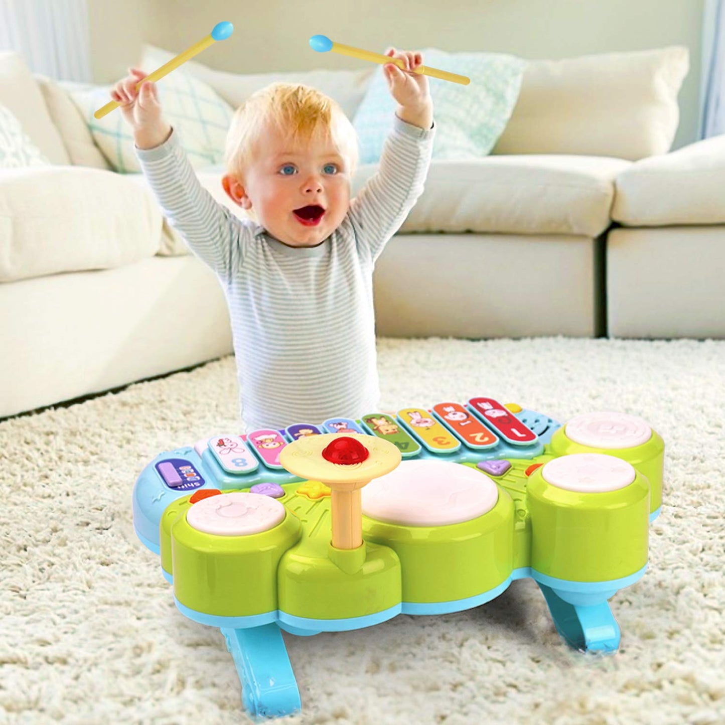 AugToy Baby Musical Toys 3 in 1 Piano Keyboard Xylophone Drum Set for 1 Year Old Girls Boys Toys Age 2 Music Instrument Learning Toys for Toddlers 1-3 Infant Baby Toys 6 9 12 18 24 Month Old