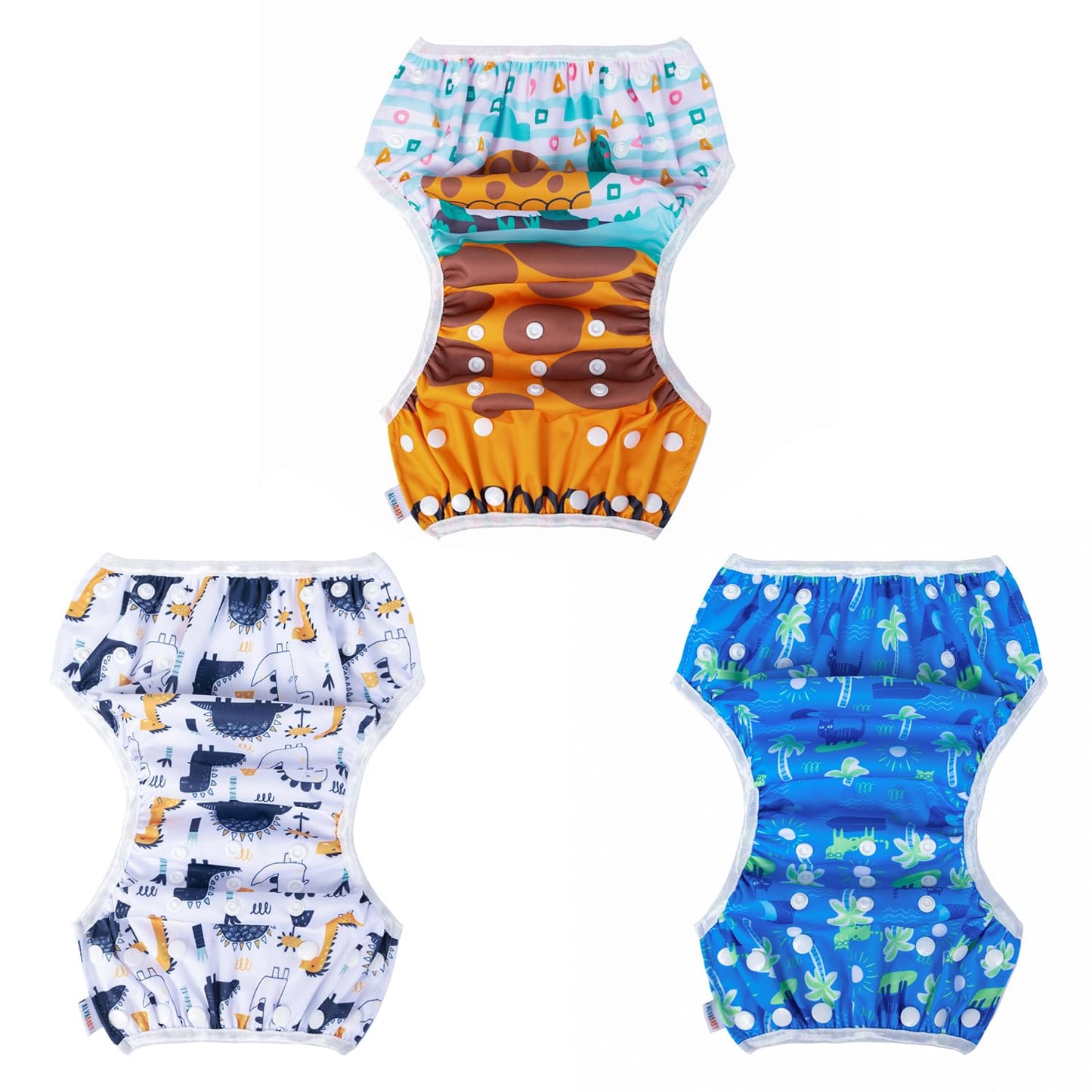 ALVABABY Swim Diapers 2pcs Baby & Toddler Snap One Size Reusable Adjustable Swim Diapers for Swim Classes SW09-10