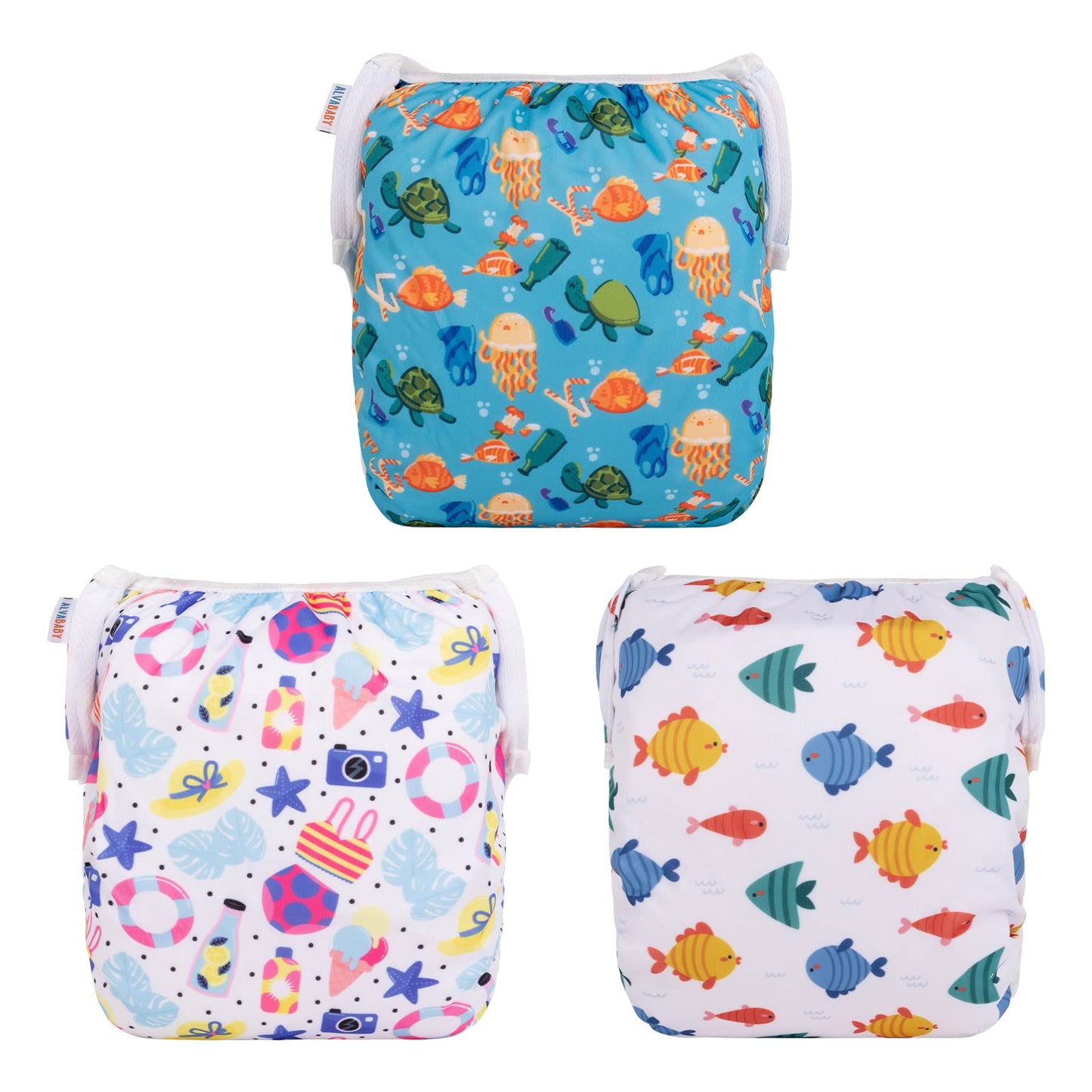 ALVABABY Swim Diapers 2pcs Baby & Toddler Snap One Size Reusable Adjustable Swim Diapers for Swim Classes SW09-10