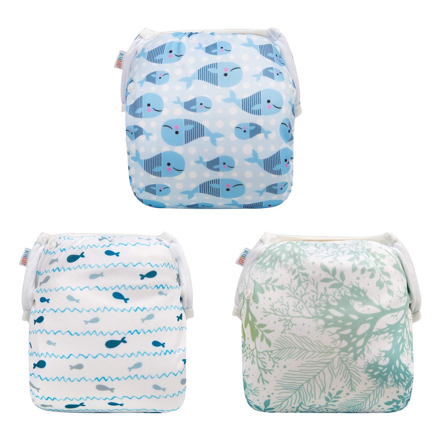 ALVABABY Swim Diapers 2pcs Baby & Toddler Snap One Size Reusable Adjustable Swim Diapers for Swim Classes SW09-10