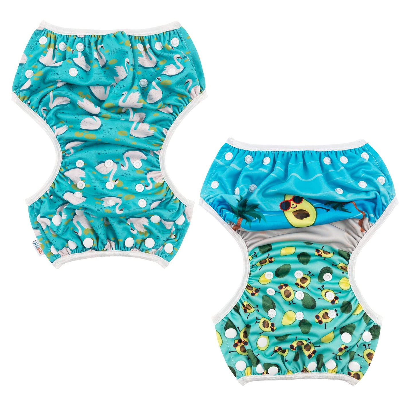 ALVABABY Swim Diapers 2pcs Baby & Toddler Snap One Size Reusable Adjustable Swim Diapers for Swim Classes SW09-10