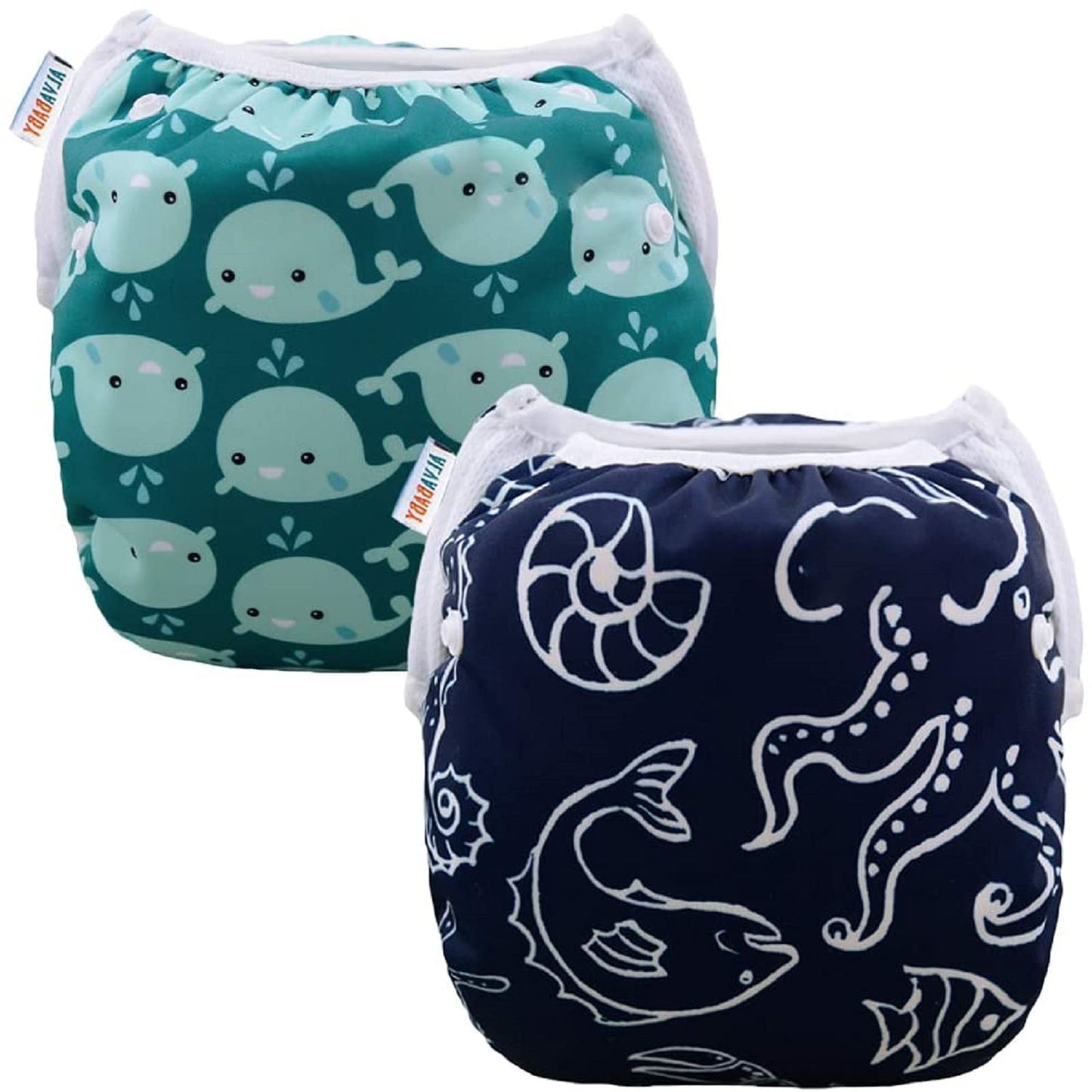 ALVABABY Swim Diapers 2pcs Baby & Toddler Snap One Size Reusable Adjustable Swim Diapers for Swim Classes SW09-10