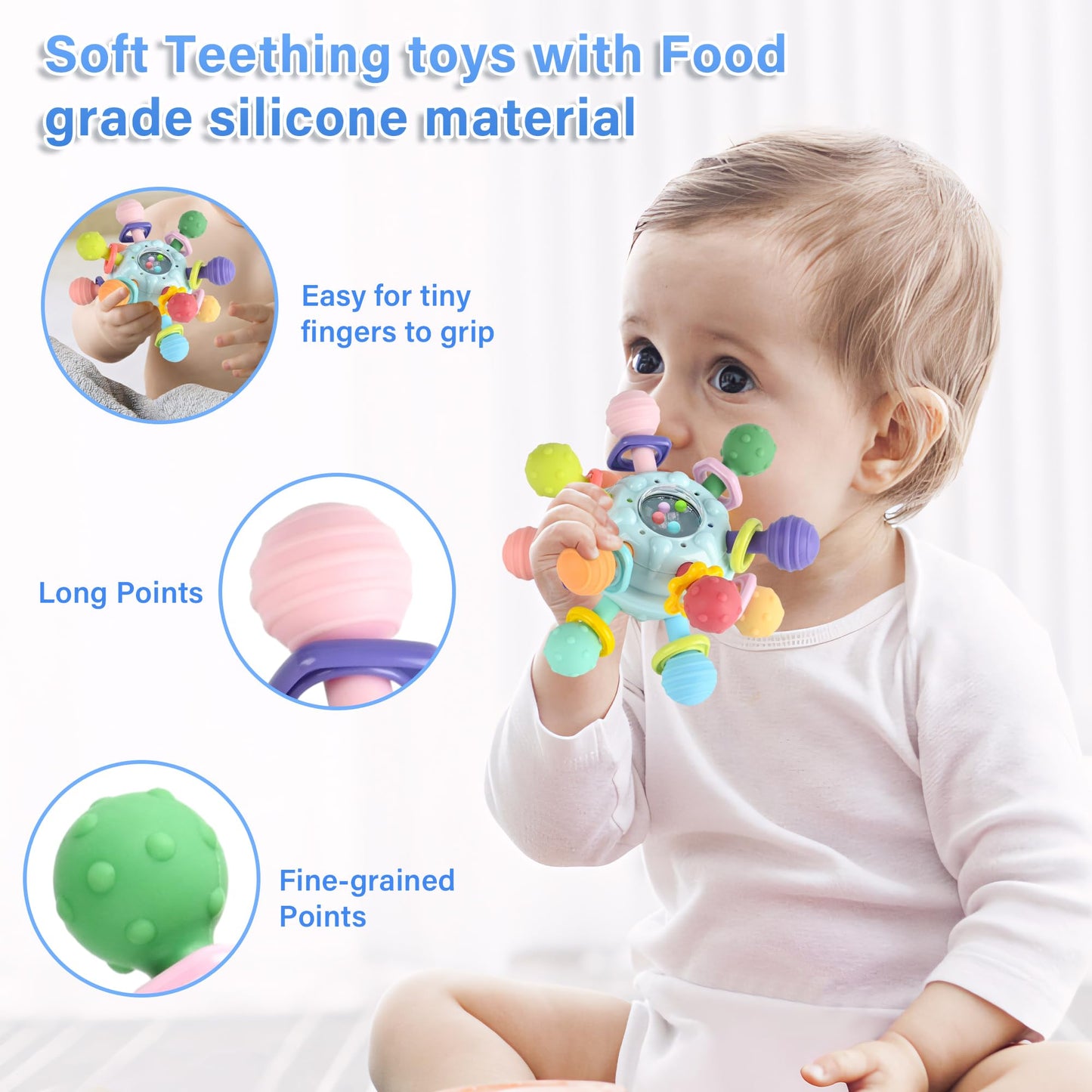 Baby Sensory Teething Toys - Baby Teethers Rattle Montessori Toys - Baby Shower Gifts for Infant Newborn Boys Girls 0 3 6 9 12 18 Months -Baby Chew Toys - Toddler Travel Learning Educational Toys