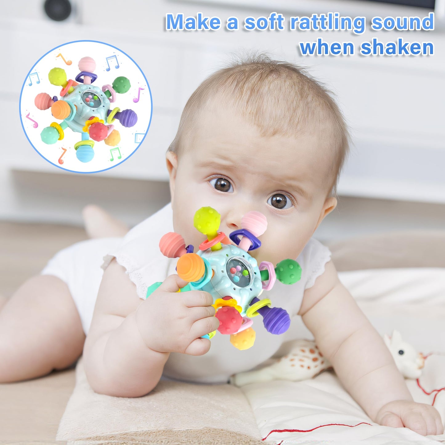 Baby Sensory Teething Toys - Baby Teethers Rattle Montessori Toys - Baby Shower Gifts for Infant Newborn Boys Girls 0 3 6 9 12 18 Months -Baby Chew Toys - Toddler Travel Learning Educational Toys