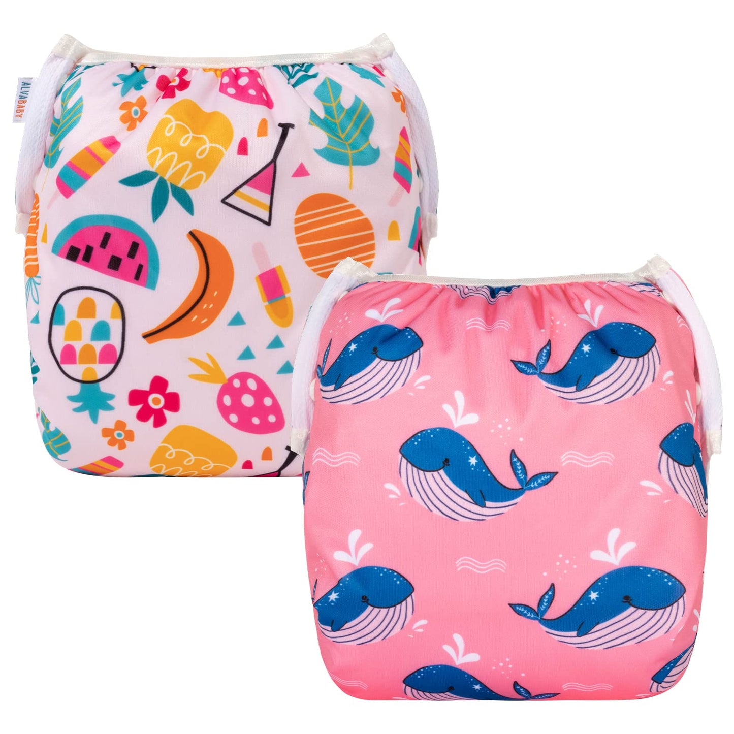 ALVABABY Swim Diapers 2pcs Baby & Toddler Snap One Size Reusable Adjustable Swim Diapers for Swim Classes SW09-10