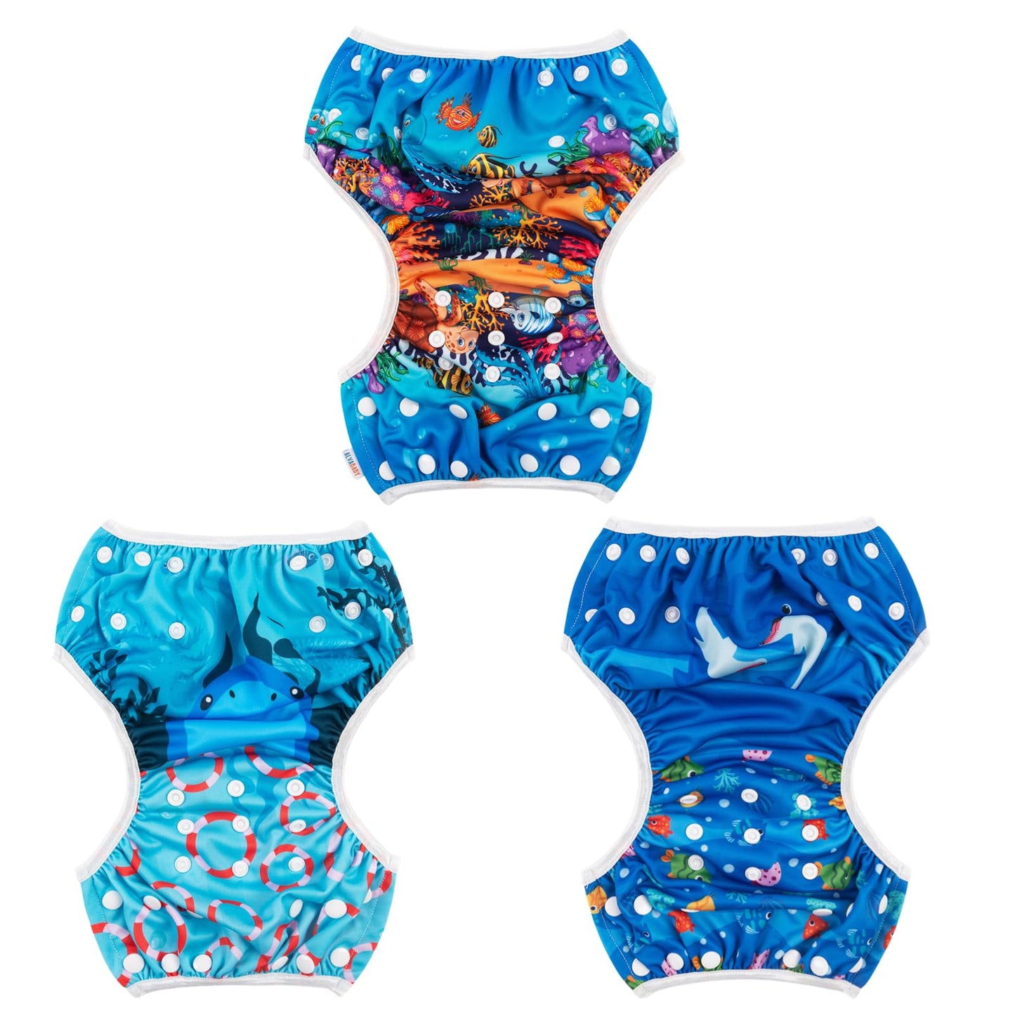 ALVABABY Swim Diapers 2pcs Baby & Toddler Snap One Size Reusable Adjustable Swim Diapers for Swim Classes SW09-10