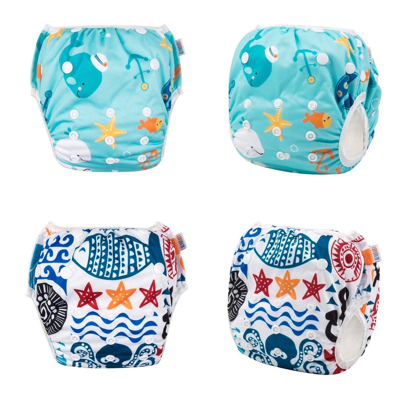 ALVABABY Swim Diapers 2pcs Baby & Toddler Snap One Size Reusable Adjustable Swim Diapers for Swim Classes SW09-10