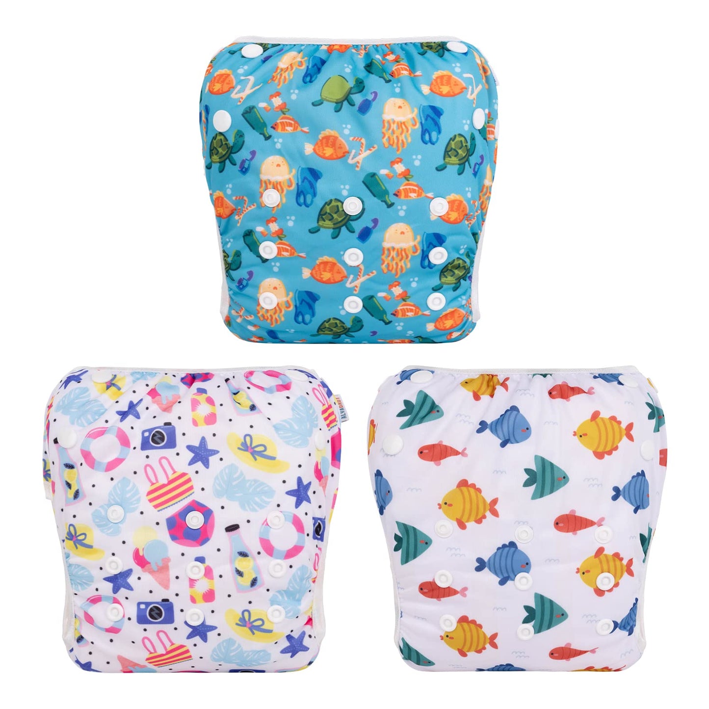 ALVABABY Swim Diapers 2pcs Baby & Toddler Snap One Size Reusable Adjustable Swim Diapers for Swim Classes SW09-10