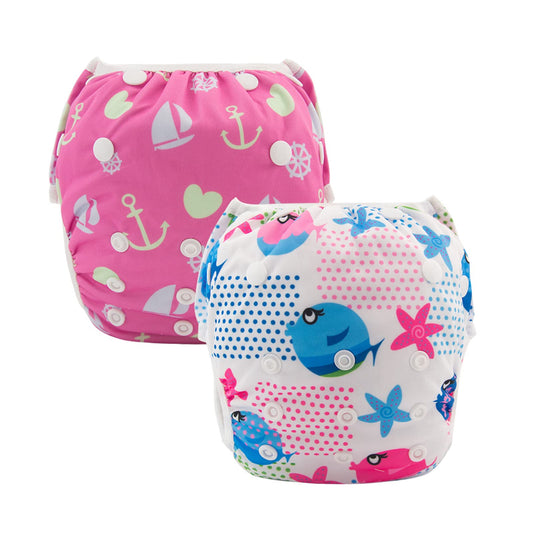 ALVABABY Swim Diapers 2pcs Baby & Toddler Snap One Size Reusable Adjustable Swim Diapers for Swim Classes SW09-10