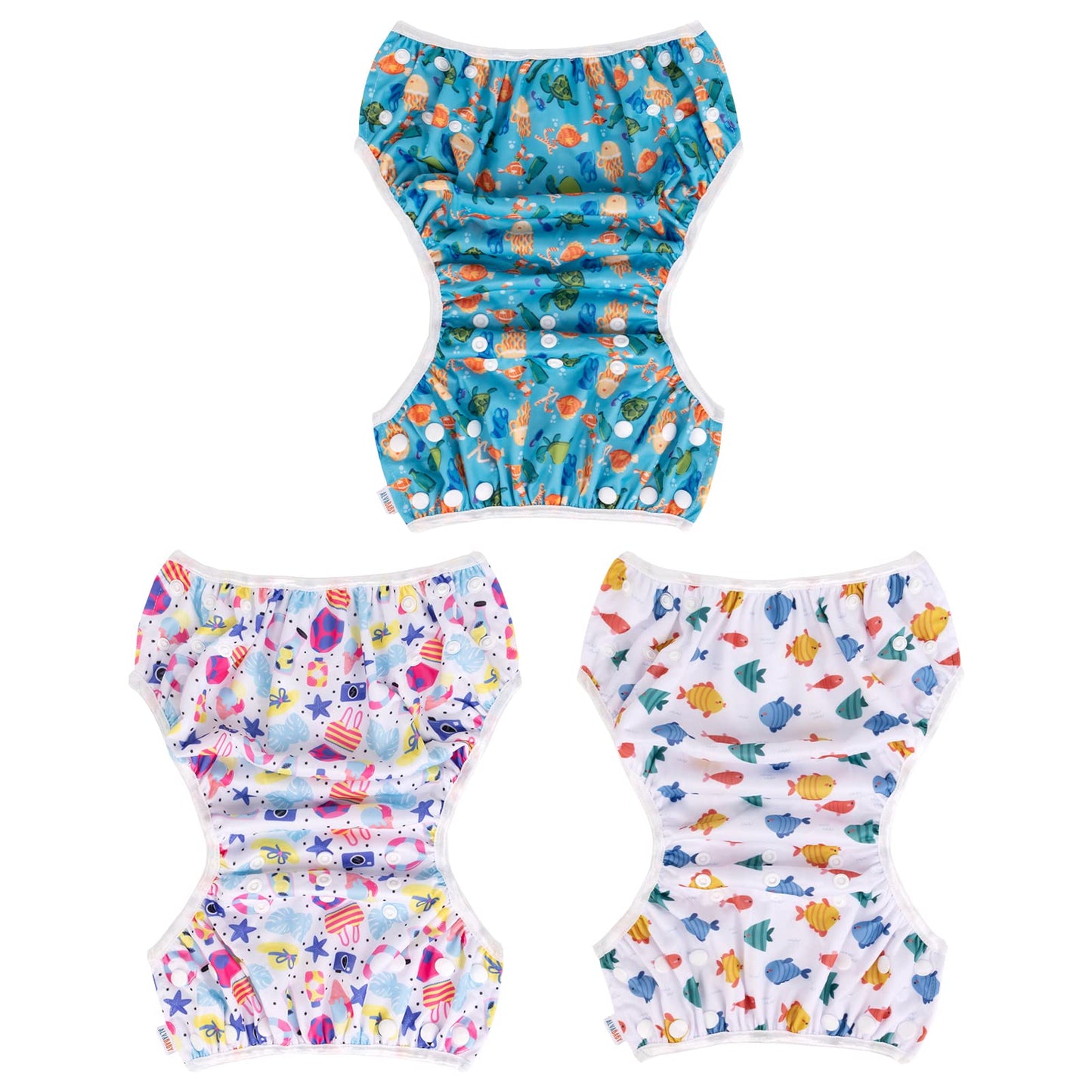 ALVABABY Swim Diapers 2pcs Baby & Toddler Snap One Size Reusable Adjustable Swim Diapers for Swim Classes SW09-10