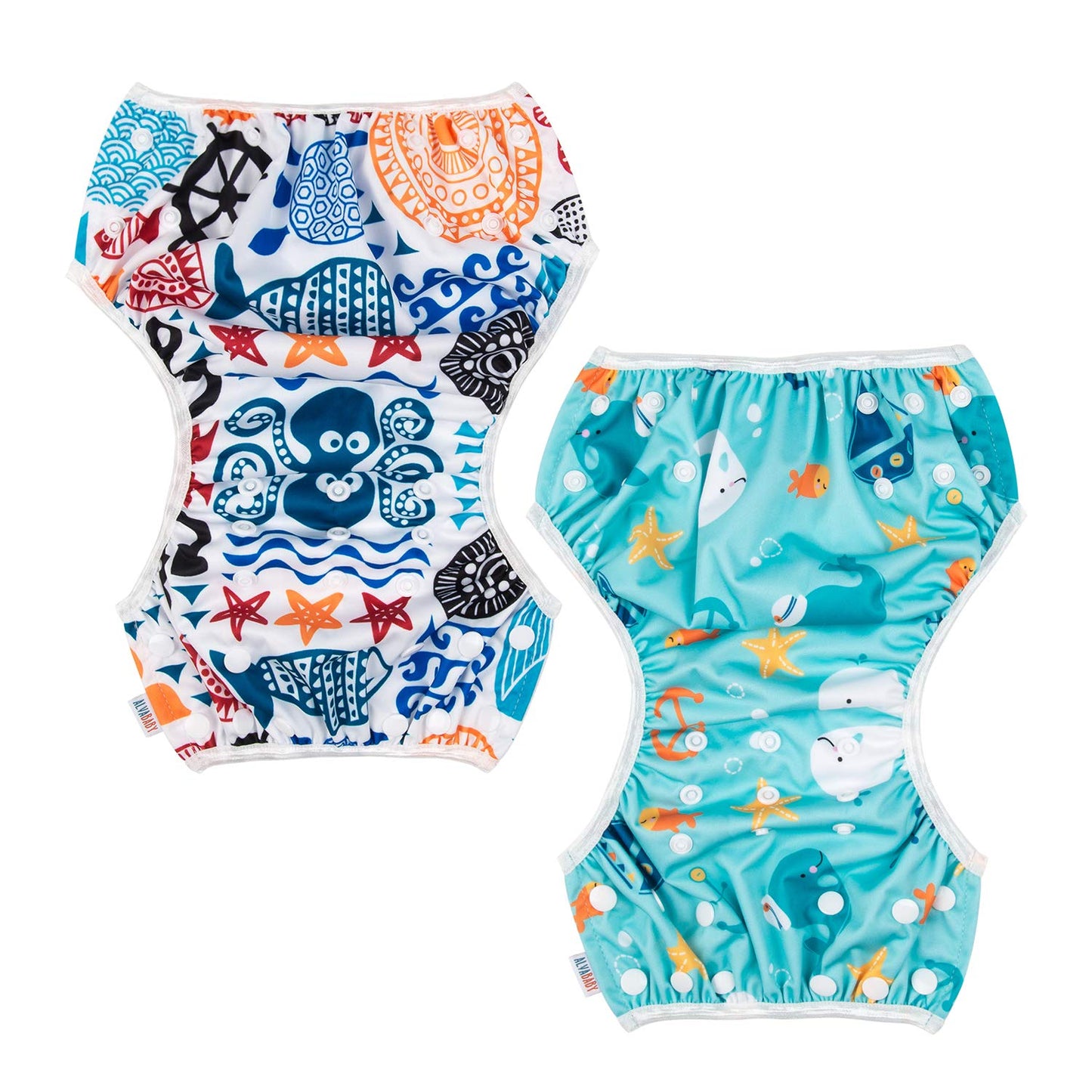 ALVABABY Swim Diapers 2pcs Baby & Toddler Snap One Size Reusable Adjustable Swim Diapers for Swim Classes SW09-10