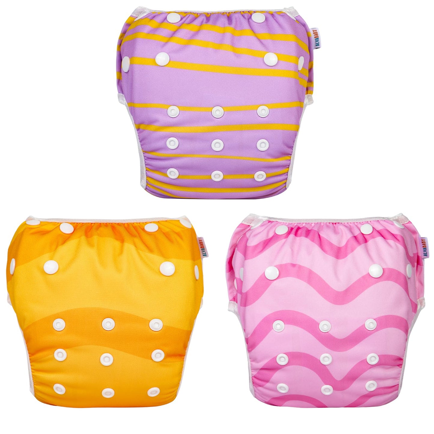 ALVABABY Swim Diapers 2pcs Baby & Toddler Snap One Size Reusable Adjustable Swim Diapers for Swim Classes SW09-10