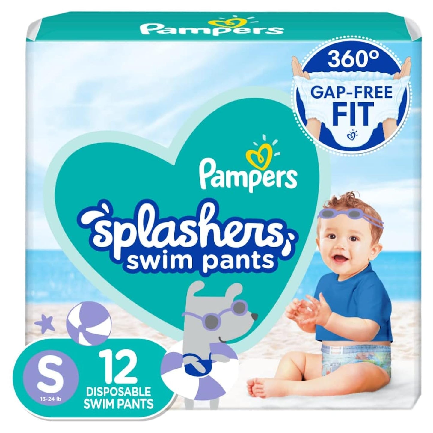 Pampers Splashers Swim Diapers - Size S, 20 Count, Gap-Free Disposable Baby Swim Pants