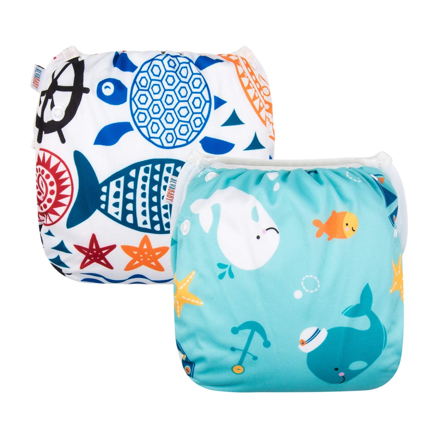 ALVABABY Swim Diapers 2pcs Baby & Toddler Snap One Size Reusable Adjustable Swim Diapers for Swim Classes SW09-10