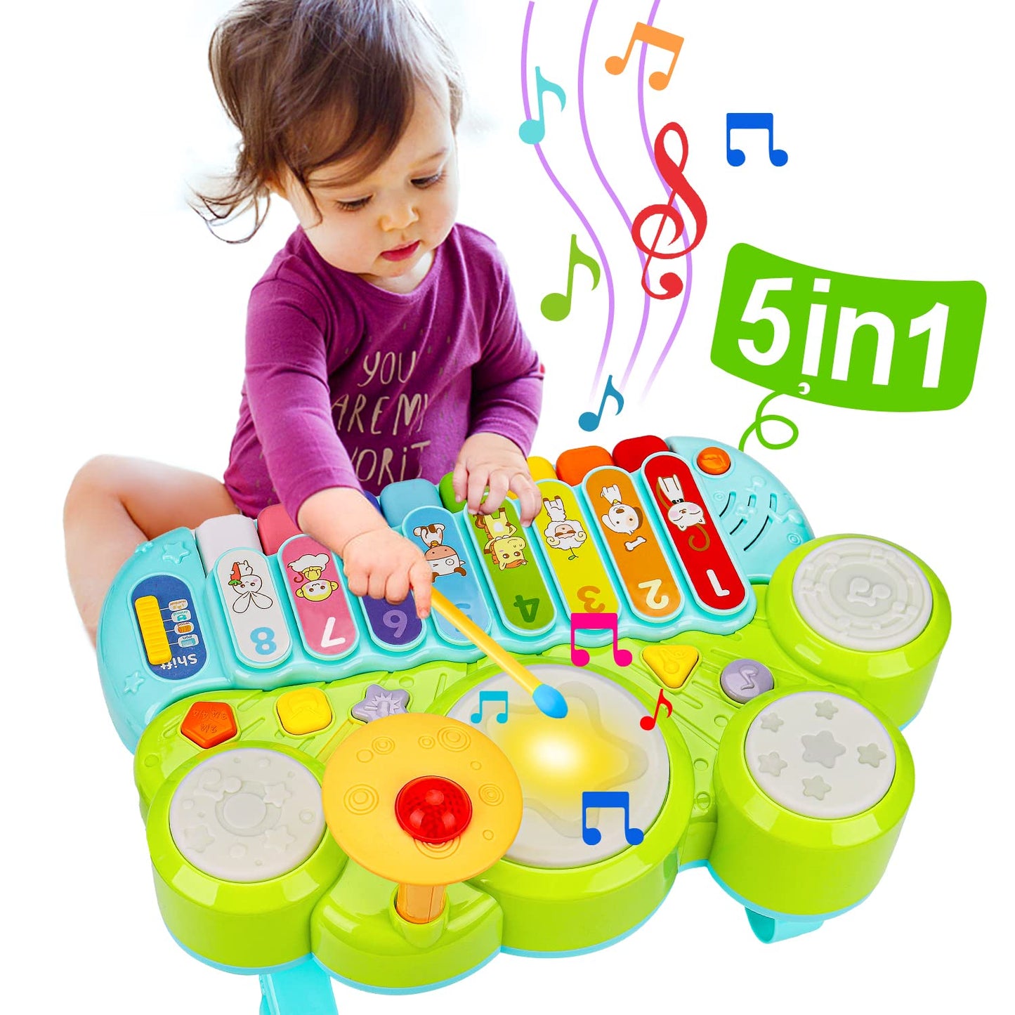 AugToy Baby Musical Toys 3 in 1 Piano Keyboard Xylophone Drum Set for 1 Year Old Girls Boys Toys Age 2 Music Instrument Learning Toys for Toddlers 1-3 Infant Baby Toys 6 9 12 18 24 Month Old