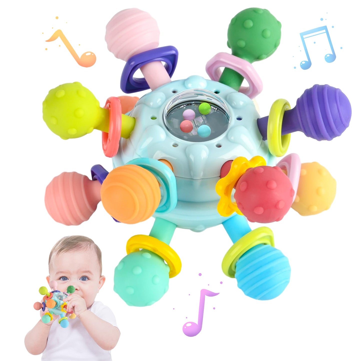 Baby Sensory Teething Toys - Baby Teethers Rattle Montessori Toys - Baby Shower Gifts for Infant Newborn Boys Girls 0 3 6 9 12 18 Months -Baby Chew Toys - Toddler Travel Learning Educational Toys