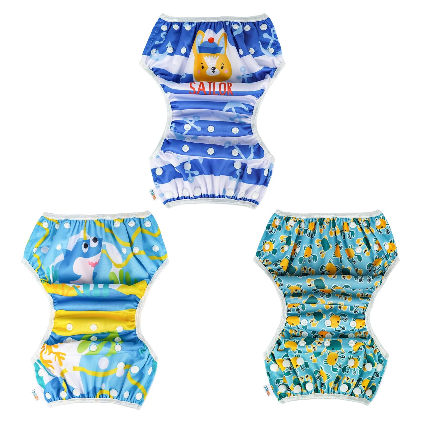 ALVABABY Swim Diapers 2pcs Baby & Toddler Snap One Size Reusable Adjustable Swim Diapers for Swim Classes SW09-10