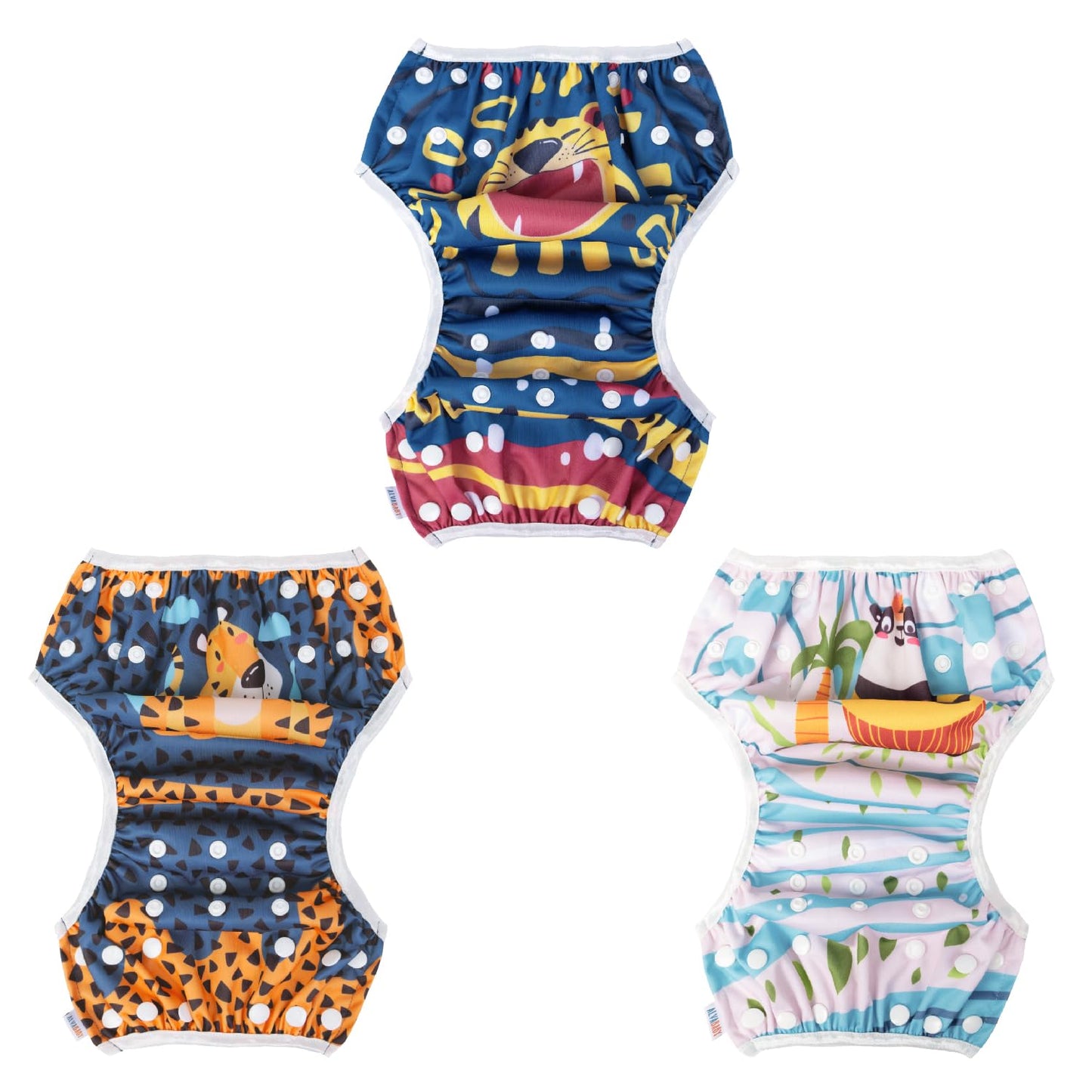 ALVABABY Swim Diapers 2pcs Baby & Toddler Snap One Size Reusable Adjustable Swim Diapers for Swim Classes SW09-10