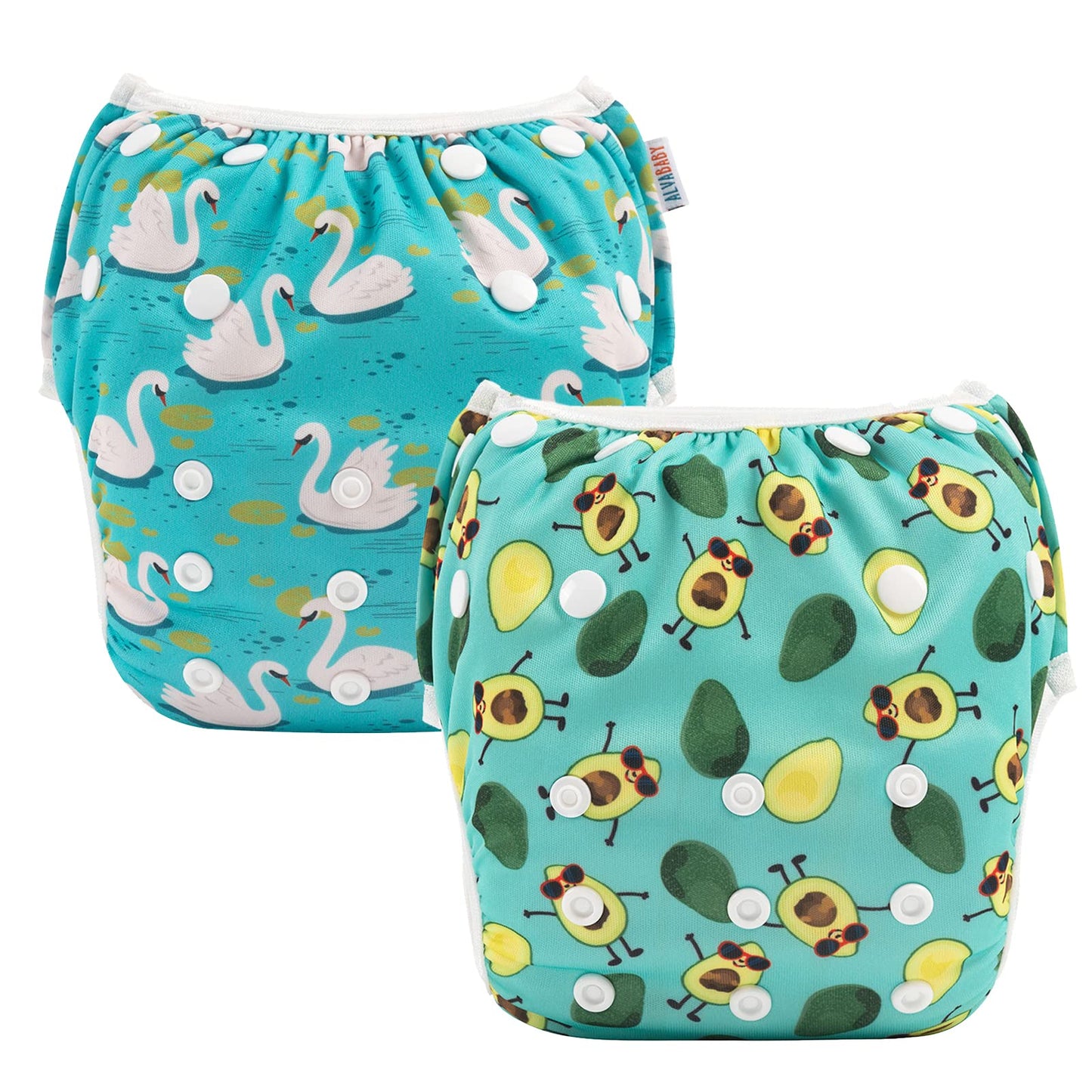 ALVABABY Swim Diapers 2pcs Baby & Toddler Snap One Size Reusable Adjustable Swim Diapers for Swim Classes SW09-10