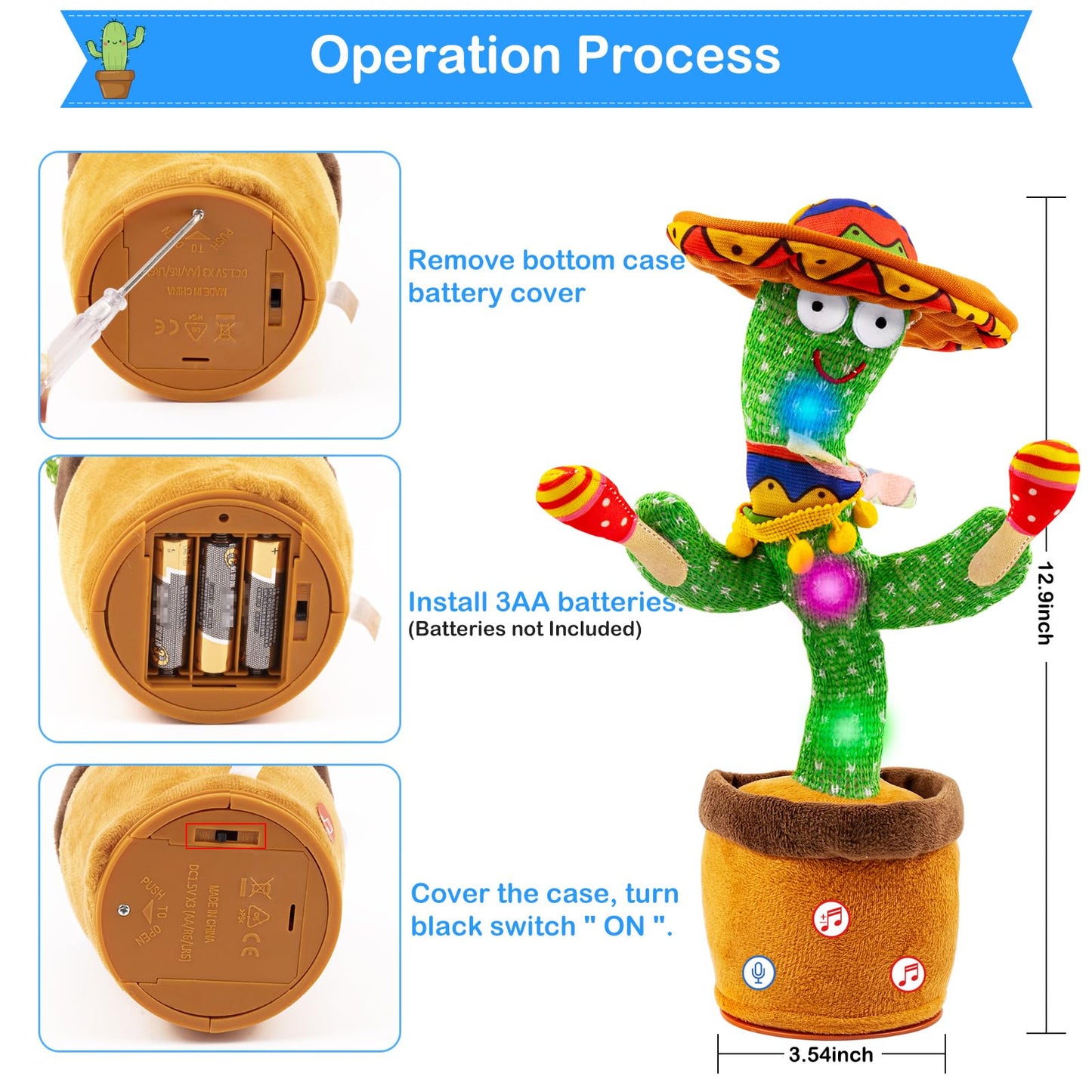 Ayeboovi Dancing Talking Cactus Baby Toy, Mimicking Recording Cactus Toy Repeats What You Say, Singing 120 Songs Toddler Toys Gifts for Birthday Pranks for Kids Autism Toys for 3 4 5 6+ Year Olds