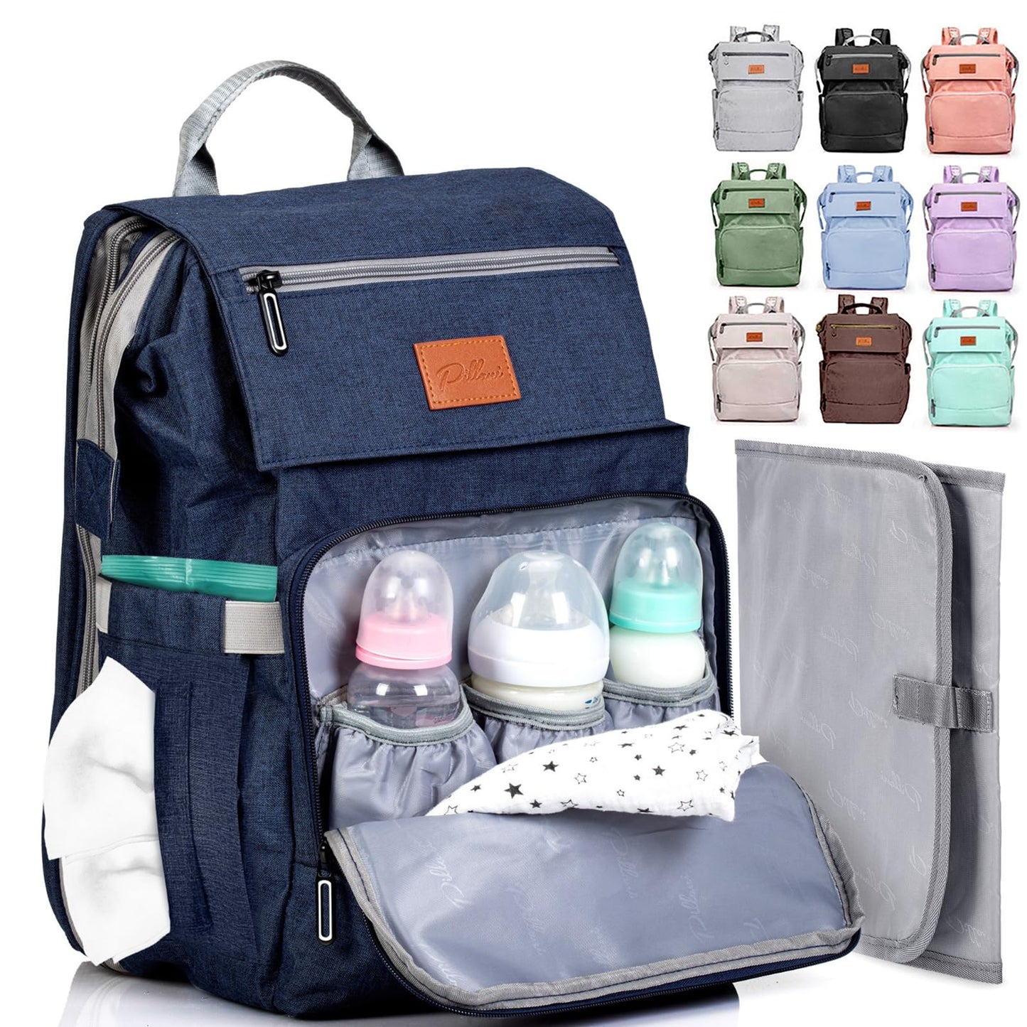 PILLANI Baby Diaper Bag Backpack - Baby Bag for Boys & Girls - Diaper Backpack - Large Travel Diaper Bags w/Changing Pad - Baby Registry Search & Shower Gifts Newborn Essentials & Items for Mom, Gray