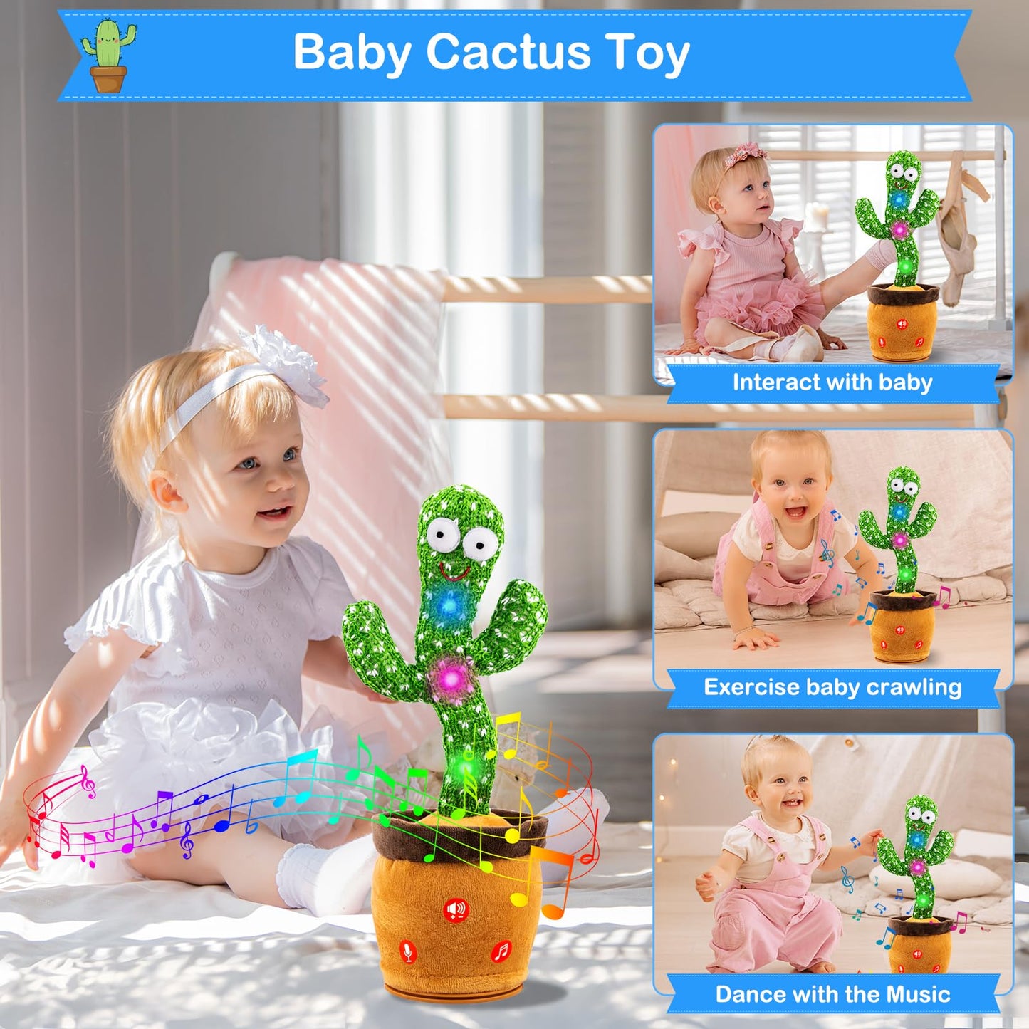 Ayeboovi Dancing Talking Cactus Baby Toy, Mimicking Recording Cactus Toy Repeats What You Say, Singing 120 Songs Toddler Toys Gifts for Birthday Pranks for Kids Autism Toys for 3 4 5 6+ Year Olds