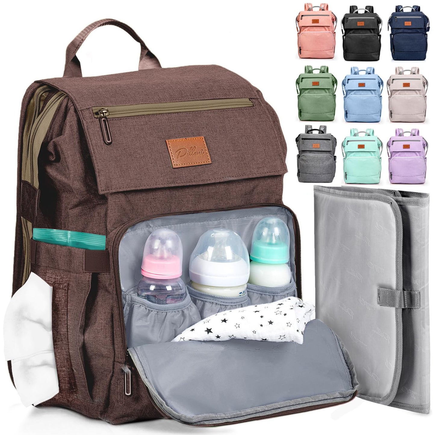 PILLANI Baby Diaper Bag Backpack - Baby Bag for Boys & Girls - Diaper Backpack - Large Travel Diaper Bags w/Changing Pad - Baby Registry Search & Shower Gifts Newborn Essentials & Items for Mom, Gray