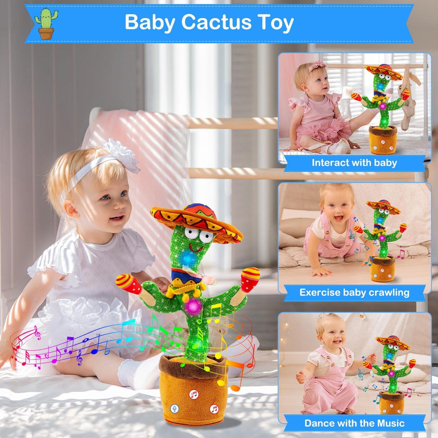 Ayeboovi Dancing Talking Cactus Baby Toy, Mimicking Recording Cactus Toy Repeats What You Say, Singing 120 Songs Toddler Toys Gifts for Birthday Pranks for Kids Autism Toys for 3 4 5 6+ Year Olds