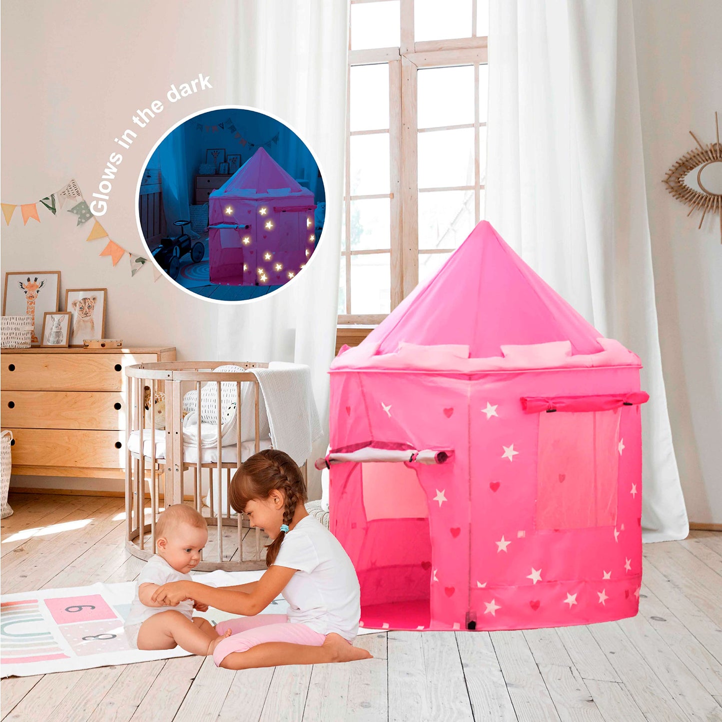 KIDDUS Cabane Enfant Maison pour Fille, Enfants. Chateau Princesse. Jardin ou intérieur. Tente de Jeu, Jouet. Assemblage Facile Pop Up. Effet Fluorescent dans Le Noir.