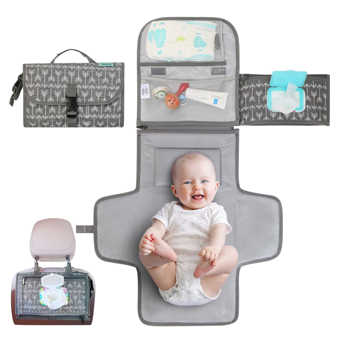 Kopi Baby Portable Diaper Changing Pad - Baby Changing Pad & Diaper Changer Travel Bag, Smart Design Baby Changing Mat, Portable Changing Pad for Baby - Baby Changing Station, Infant Gift - Grey