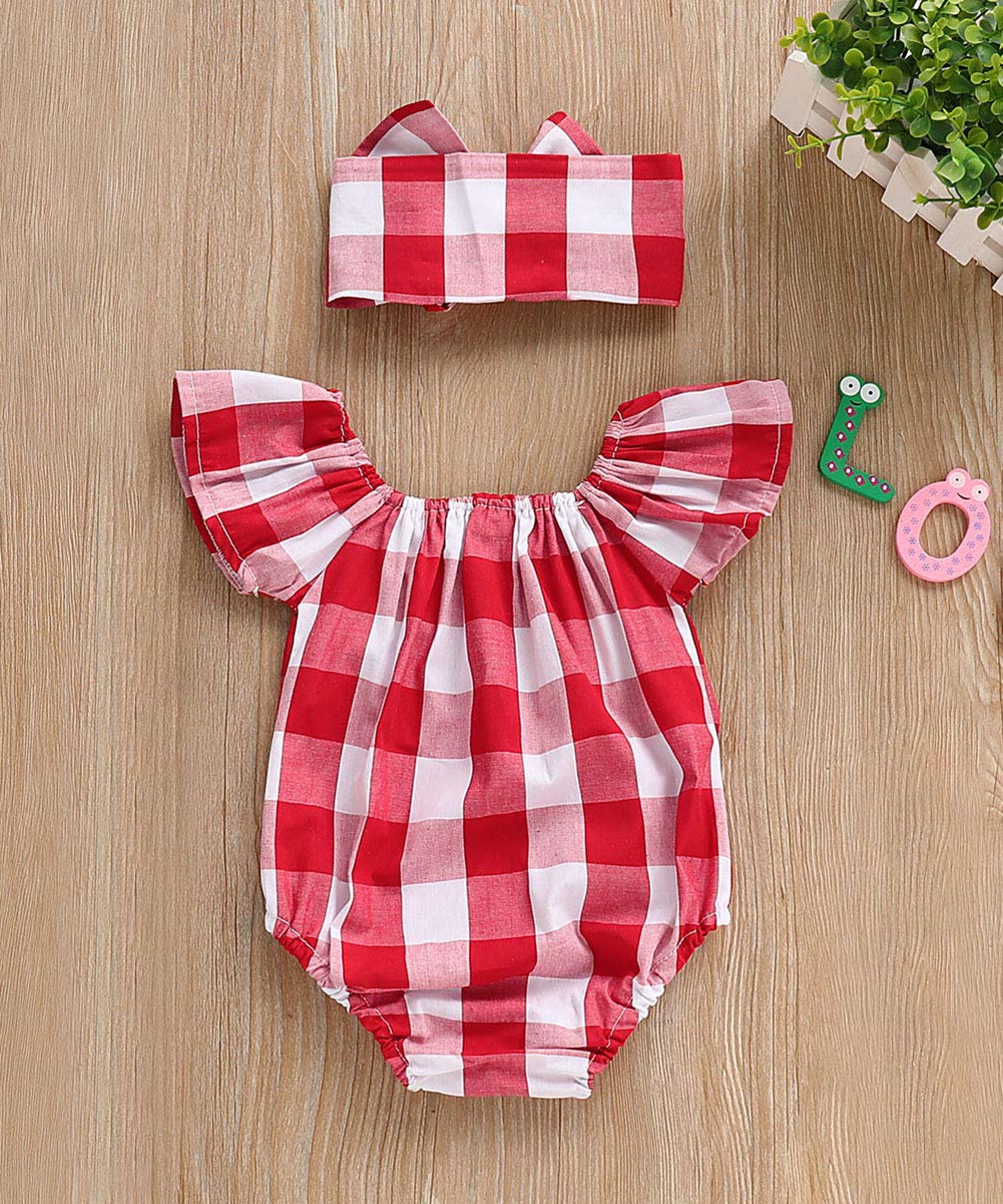 Newborn Kids Baby Girls Clothes Floral Jumpsuit Romper Playsuit + Headband Outfits (Blue Striped, 0-6 Months)