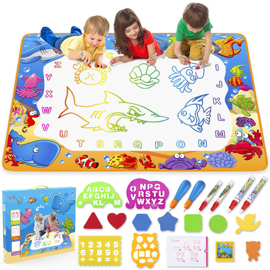 Water Doodle Mat - Kids Painting Writing Color Doodle Drawing Mat Toy Bring Magic Pens Educational Toys for Age 2 3 4 5 6 7 Year Old Girls Boys Age Toddler Gift