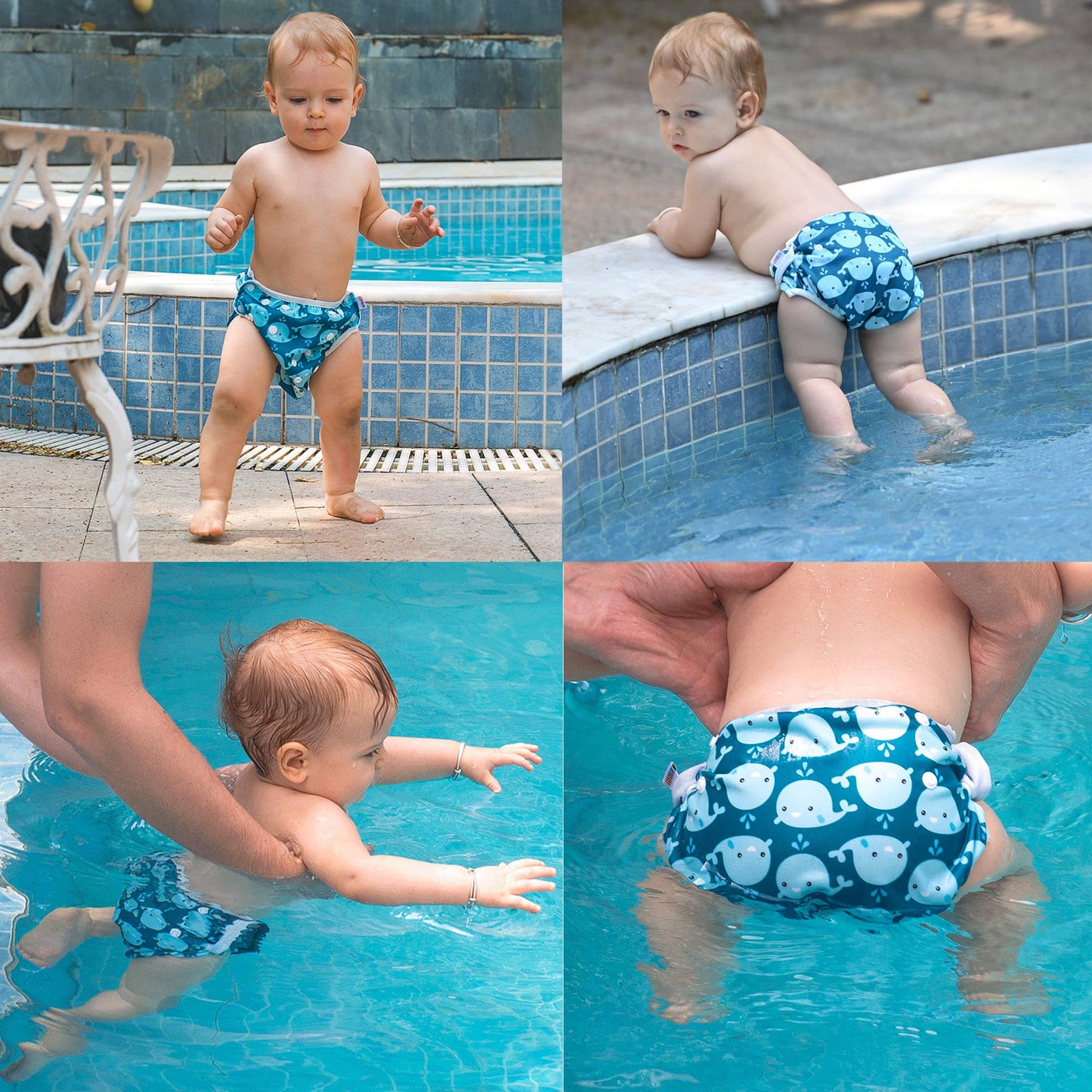 ALVABABY Swim Diapers 2pcs Baby & Toddler Snap One Size Reusable Adjustable Swim Diapers for Swim Classes SW09-10