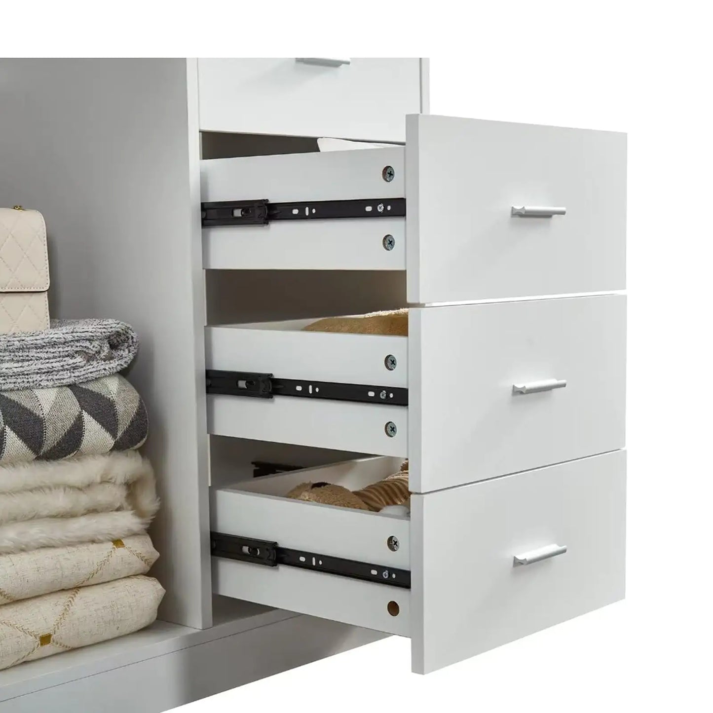 White Wood Closet System Storage Stand-Alone Wardrobe