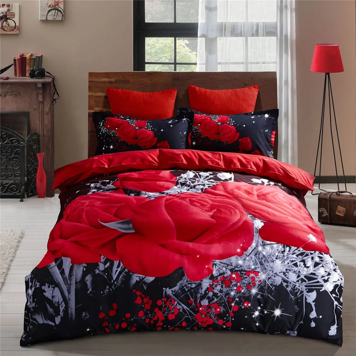 Luxury Red Rose Bedding Set