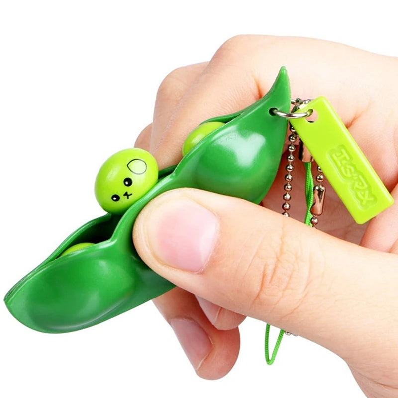 Creative Keychain Kawaii Squishy Peas In A Pod Keyring Edamame Keychain Cute Mochi Bean Fidget Toy Gift