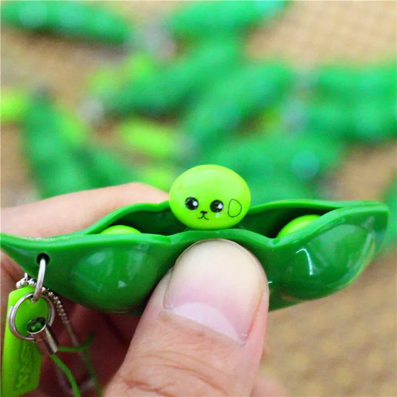 Creative Keychain Kawaii Squishy Peas In A Pod Keyring Edamame Keychain Cute Mochi Bean Fidget Toy Gift