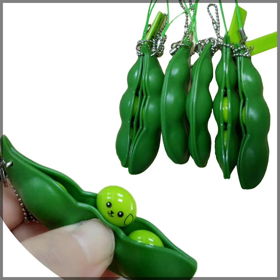 Creative Keychain Kawaii Squishy Peas In A Pod Keyring Edamame Keychain Cute Mochi Bean Fidget Toy Gift